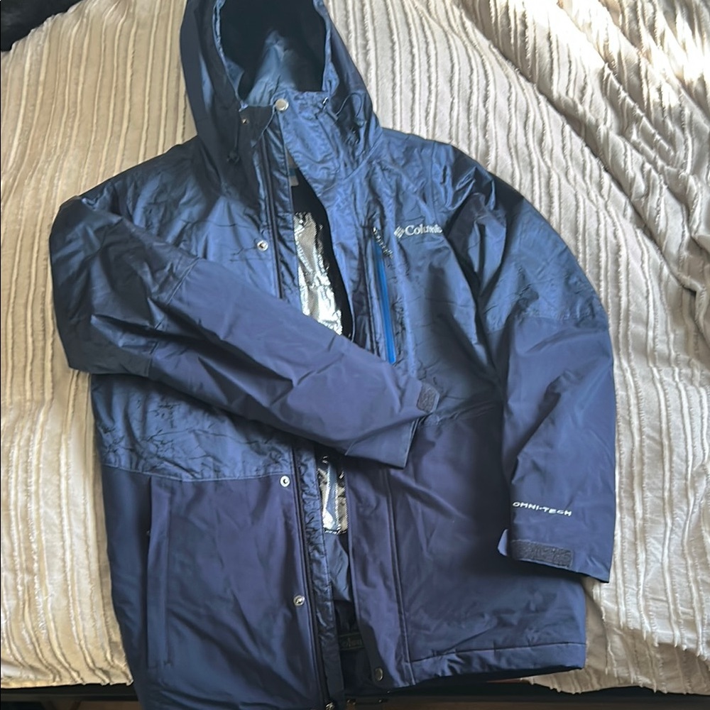 Columbia Blue Ski Jacket with Hood and Weatherproof Fabric Sz S